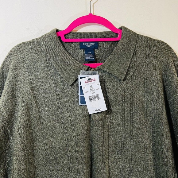Dockers Grandpa Sweater Sz XL Long Sleeve 3 Button Collared Olive Green New Tags - Picture 4 of 7